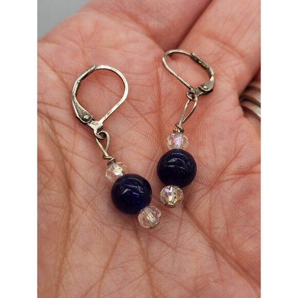 Monet Fiery Sapphire Blue Rhinestone Glass Bead Clear AB Chez Bead Necklace Set - Picture 6 of 11